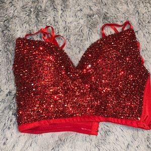 Red bedazzled corset top